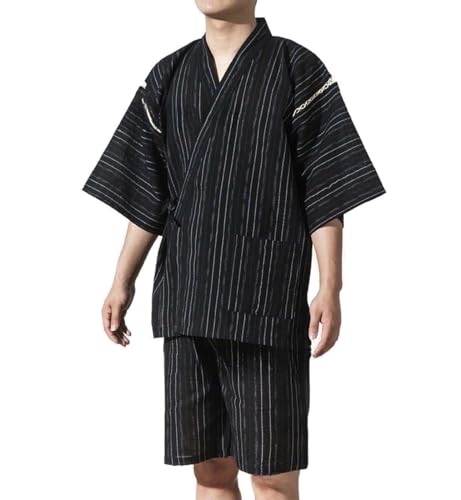 ZEALMAX Kimono Traditional Japanese Style Pajamas Set Shirt and Shorts, Men's Cotton Linen Loungewear Bathrobe Casual Clothes