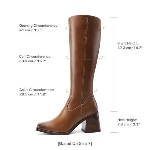 DREAM PAIRS DREAM PAIRS Women's Knee High Boots Chunky Heel Square Toe Tall Boot for Women with Side Zipper,Size 10,Brown,DWUMKB2509