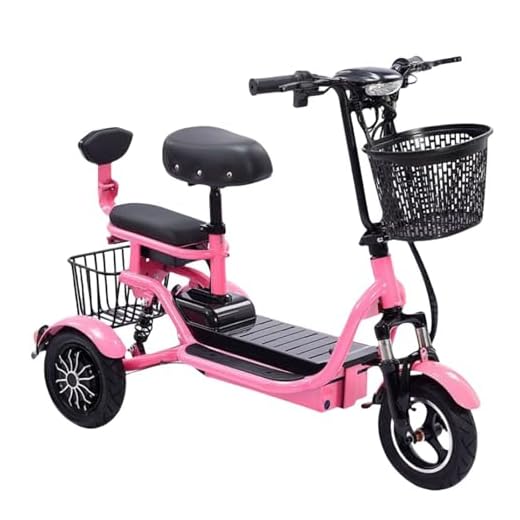 zhyunvd New Electric Mobile for Elderly, Folding Electric Wheelchair 3 Wheels Mobility Scooter, LED Headlights, with Four Shock Absorbers – Foldable, Small Folding and Lightweight Pink, 25 km