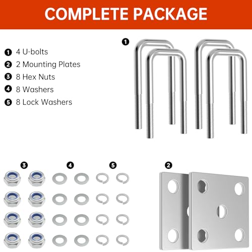 Square U-Bolt Kit for Boat Trailer Mounting Axle Leaf Springs Zinc(4 U-Bolt + 2 Plate), Heavy Duty Square U-Bolts with Nuts and Frame Plate for Trailer Automobiles Trailer, 2" W x 5" L by Linone - Image 2
