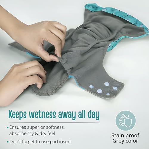 Image of LuvLap Reusable Baby Cloth Diaper, Double Leak Guard, High Absorption, Quick dry, Stain-Proof Comfort & Protection, 3m+, adjustable waist & height with snap buttons, Absorbent insert, Green Penguin