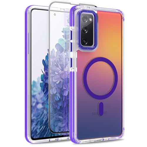 Image of Magnetic Case for Samsung Galaxy S20 FE 5G [Compatible with Magsafe] [Cute Fashion Fluorescent Design] [1 Screen Protector] Slim Translucent Matte Case for Galaxy S20 FE 5G 6.5 inch, Purple