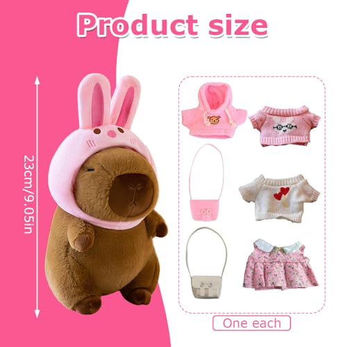 Lotvic Capybara Plüschtier, 23cm Capybara Kuscheltier, Niedlichen Wasserschwein Kuscheltier, Kinder-Plüschpuppenspielzeug mit Kleidung und Accessoires (H)