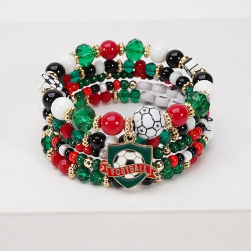 Image of Football Baseball Soccer Beaded Bracelets for Women Stackable Game Day Sports Theme Bracelet