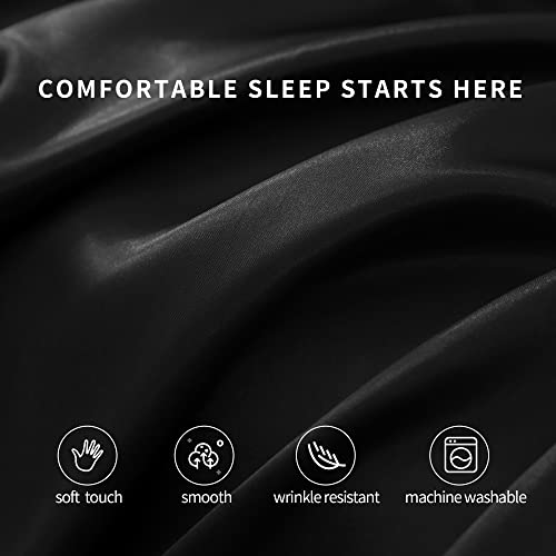 Candoury Satin Sheets Queen Bed Set 4 Pcs, Soft And Durable Pillowcase, Flat Sheet And Fitted Sheet, Hotel Luxury Silky Satin Sheets Set(Queen, Black) #TOP3