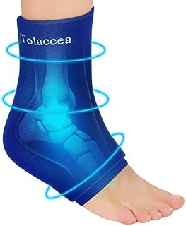 Tolaccea Ankle Foot Ice Pack Wrap for Injuries Reusable Gel Cold Compress Pack and Hot Therapy for Achilles Tendon, Heels, Edema, Arch, Plantar Fasciitis, Sprained, Swelling Recovery (Blue,L)