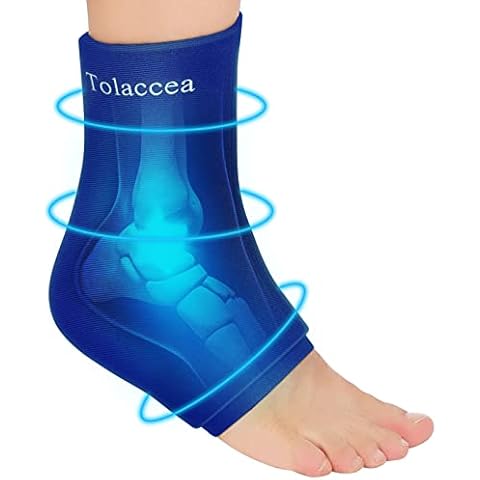 Tolaccea Ankle Foot Ice Pack Wrap for Injuries Reusable Gel Cold Compress Pack and Hot Therapy for Achilles Tendon, Heels, Edema, Arch, Plantar Fasciitis, Sprained, Swelling Recovery (Blue,L) Cover