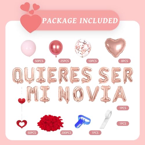 Image of Pink Will You Be My Girlfriend Balloons - Valentines Day Balloons Kit, Pink Heart Balloons with 200pcs Rose Petals, Valentines Day Romantic Decorations Special Night (QUIERES)