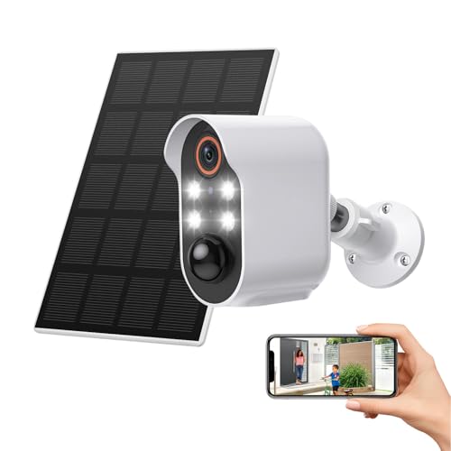 Lvozize Camara Vigilancia WiFi Exterior, Camaras de Vigilancia sin Cables Bateria Cámara Vigilancia WiFi Exterior Solar Visión Nocturna Color, Audio de 2 Vias, Detector de Movimiento, IP65