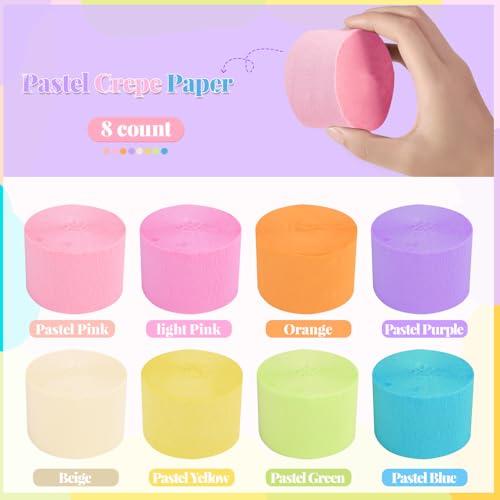 Image of 8 Rolls Pastel Streamers, Crepe Paper Streamers Party Decorations for Pastel Birthday Party Bachelorette Wedding Bridal Baby Shower