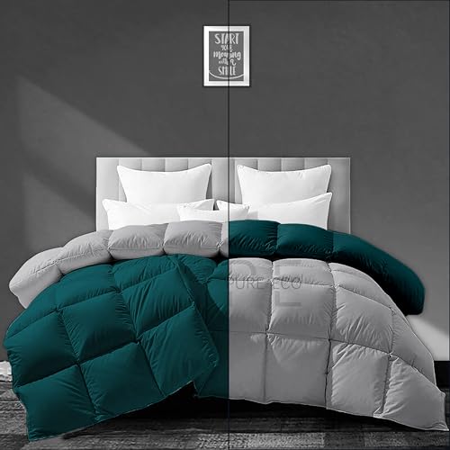 Image of PURE ECO Heavy Winter 400 GSM Comforter for King Size (92 inchX106 inch) - Soft Quality Winter Blanket Soft Microfiber Fill - Duvet /Blanket King Size - Teal /Silver Grey Color