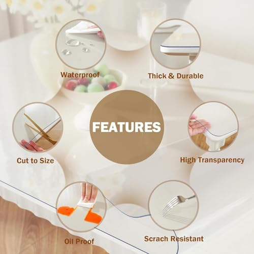Image of Royhom Clear Table Protector 48 x 14 Inch - 1.5mm Thick Plastic Table Cover, Clear Table Cover Protector Rectangle, Waterproof PVC Desk Mat for Coffee Table, Writing Desk, Dining Room, Dresser