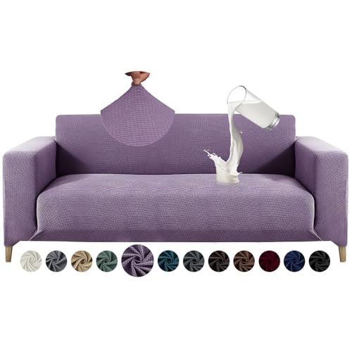 Alishomtll Sofa Überzug 3 Sitzer Stretch Sofabezug Universal Wasserabweisend Couch Überzug Sofaüberwürfe Elastische Jacquard Couchbezug rutschfest Sofaschoner für Hunde Katzen (185-230cm, Lila)