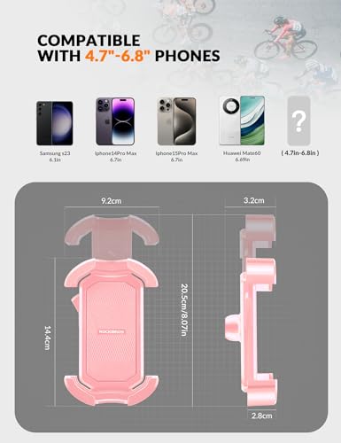 ROCKBROS Bike Phone Holder - Motorcycle & Scooter Mount, Adjustable, Shockproof, Security Lock, 4.7'-6.8' Phones