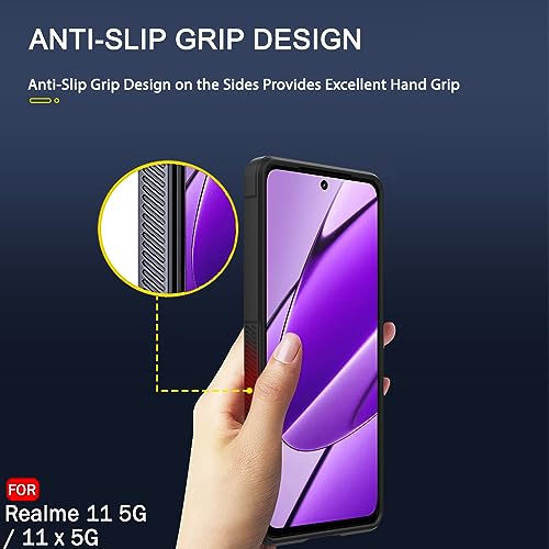 Image of TheGiftKart Liquid Silicon Back Cover Case for Realme 11 / 11X 5G / Narzo 60X 5G | Shockproof Military Grade Protection | Micro-Fibre Cloth On Inner Side | Built-in Anti-Slip Grip Cover (TPU, Black)