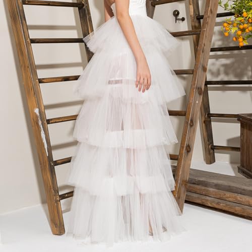 Women's Layered Tulle Long Skirt High Waist Maxi Skirt High Low Hem Tiered Long Skirts for Wedding Party Club4