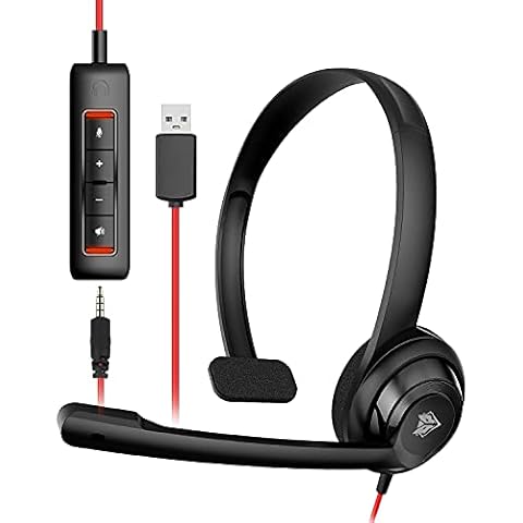 NUBWO HW02 USB Headset with Microphone Noise Cancelling & Audio Controls, Over-The-Head Computer Headphone for PC, Super Light, Ultra Comfort (Black) Cover