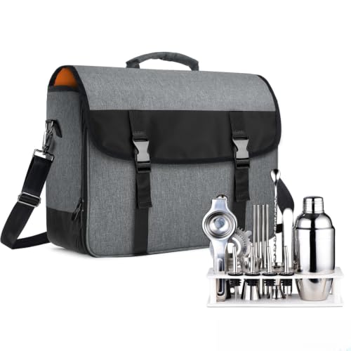 CURMIO Bartender Travel Bag for Bar Tools Set, Wine Bottles, Gray