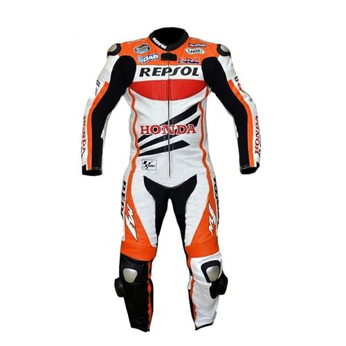 Combinaison de moto une pièce en cuir pour course sur piste - Protection TPU (blanc, orange, noir, taille M)