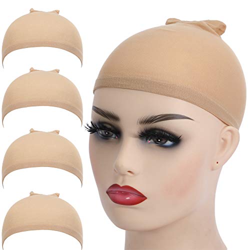 Lsybeauty Wig-Caps Stocking-Cap-for-Women 4 Pcs Light Brown Stretchy Nylon Wig Caps for Lace Front Wig Hair Cap for Wigs Bald Cap for Wig Nude Wig Cap for Long Hair for Men and Children