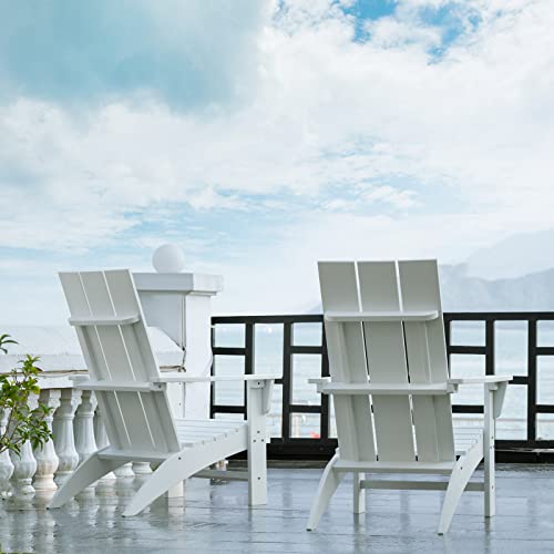 Psilvam Modern Adirondack Chair, Oversized Poly Lumber Fire Pit Chair, 350 Lbs Support Patio Chairs For Garden, Weather Resistant Adirondack Chair Looks Like Real Wood (White) #TOP5