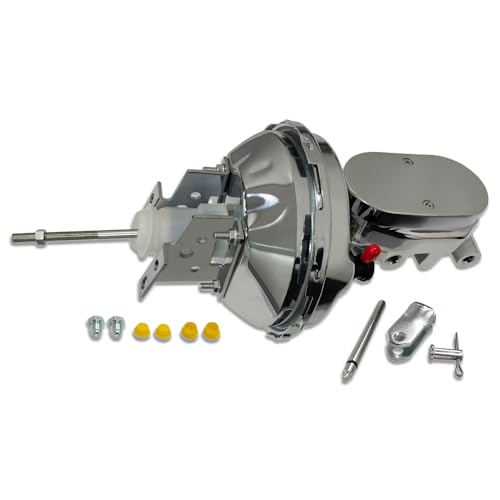 Aflle Racing Chrome 9" Single Delco Style Brake Booster & Smooth Top 1" Bore Master Cylinder Kit Fits Chevelle El Camino GTO Tempest Skylark 1964-1972