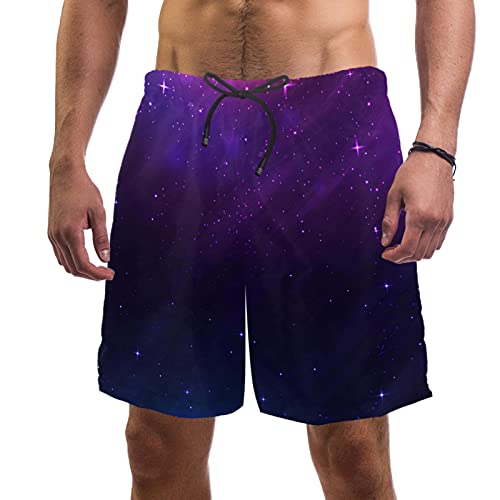 Short de bain homme violet ciel étoilé maillot de bain élastique 2 poches