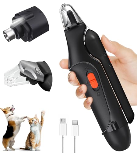 2 in 1 Dog Nail Clippers & Cat Nail Clippers Trimmers for Large Medium Small Dogs Cats Claw Trimmer Quick Sensor and Safety Guard USB Rechargeable Dogs Nail Trimmer with Catcher & 2 LED Lights