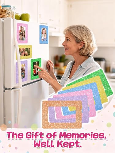 Image of 12Pcs Magnetic Picture Frames for 4 inchx6 inch Photo, Locker Accessories for Girls | 6 Colors, Cute Back to School Gifts, Classroom Decorations Supplies, Refrigerator Decor, White Dots