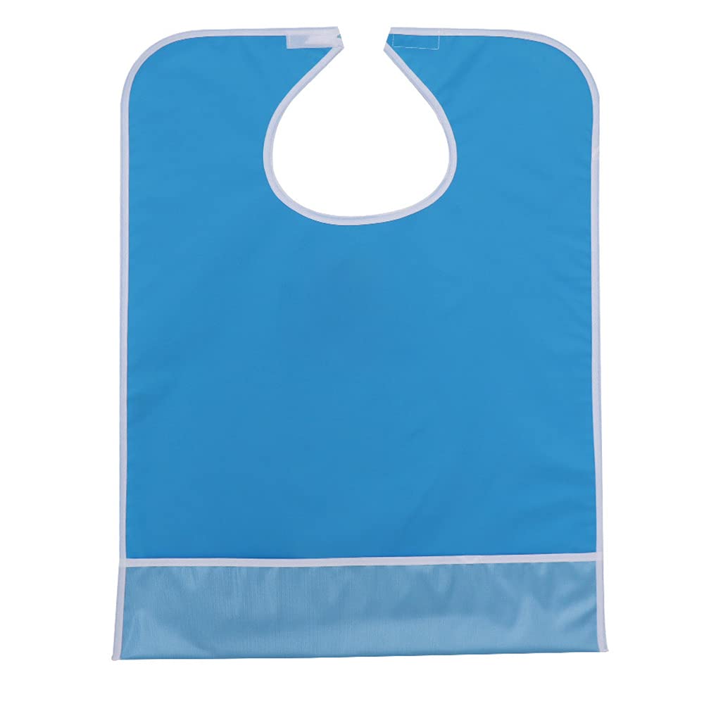 Cenpek Men's Blue Adult Bib Anti-Fouling Waterproof Reusable Mealtime Protector With Crumb Catcher Washable Dining Bibs For Wo Elderly Handicapped Patient Eating