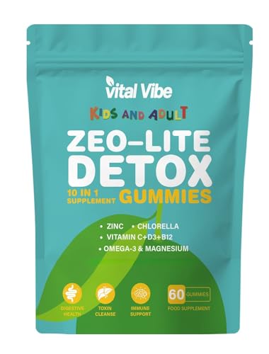 Zeolite Detox Gummies | 10-in-1 Formulated for Kids & Adult | Probiotics Kids Probiotic Supplement w/Vitamin D and B12 | for Immune Support & Gut Health | 60 Vegan Gummies, 2 Month Supply