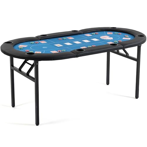 Folding Poker Table 8 Player, Portable Folding Blackjack Game Table, Blue