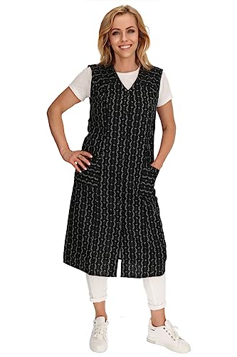Delantal de cocina bata de botones de algodón negro vestido de casa cómodo talla 38