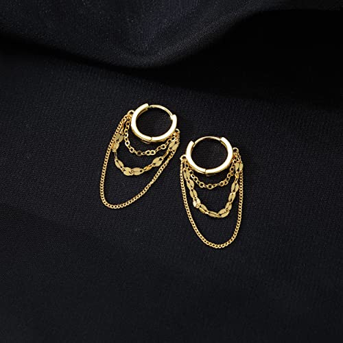 Reffeer Solid 925 Sterling Silver Chain Drop Earrings Hoop for Women Teens Hoop Earrings Tassel Chain Huggie Dangle Earrings4