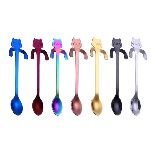 7 cucharas con forma de gato, cuchara de cola, cucharilla de café, cucharilla de gato, cuchara para gatos, cuchara de café con leche, cuchara novedosa, regalo para gatos