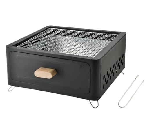 Parrilla portátil de carbón para Barbacoa, Parrilla de sobremesa, Estufa para Barbacoa, Parrilla para Acampar en el jardín (Negra, 31 x 31 x 15,5 cm)