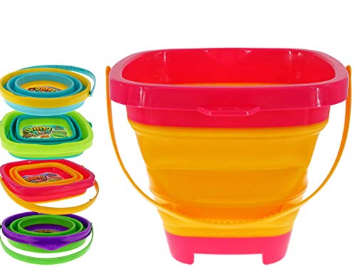 JA-RU Collapsible Bucket Expandable Beach Sand Pail (1 Unit Random Assorted) Great Travel Sand Buckets or Snow Toys for Kids & Toddlers 1290-1p