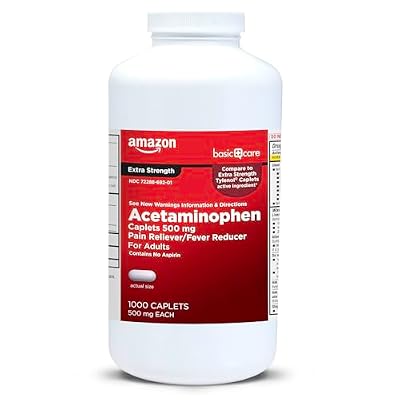 Amazon Basic Care Extra Strength Pain Relief, Acetaminophen Caplets, 500 mg, Pain Reliever and Fever Reducer for Headache, Backache, Arthritis Pain, Menstrual Cramps, 1000 Count (Packaging may vary)