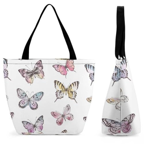 Sac à main pour femme aux papillons colorés, format 28.5x18x32.5cm pour voyage et shopping.