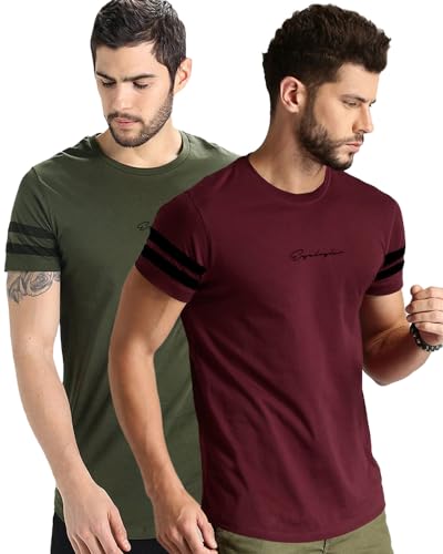 Image of Noble Monk Men Regular Fit T-Shirt | Round Neck | Half Sleeve | Self Design | Casual T Shirt for Men