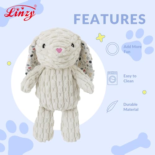 Linzy Plush Floral Bunny Dog Toy, Soft Squeaky Chew Toy for Small Medium Large Dogs, White, Interactive Pet Toy, 12 Inch