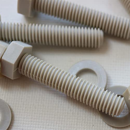 5 x PPS-Sechskantschrauben, M8 x 40 mm, Plastikschrauben und -muttern, Unterlegscheiben, Polyphenylen Sulfid