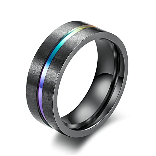 Beydodo Bague Gay Pride Lesbienne, Anneau Acier Personnalisable Fiancaille Taille 60 Bague LGBT 8mm Mat Cover