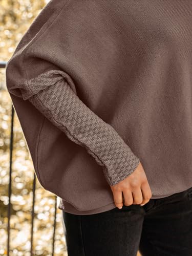Lillusory Womens Batwing Oversized Sweaters Assymetrical Off The Shoulder Boat Neck Wrap Tunic Tops Fall Fashion Cloth Outfit Nutmeg Large thumb #3