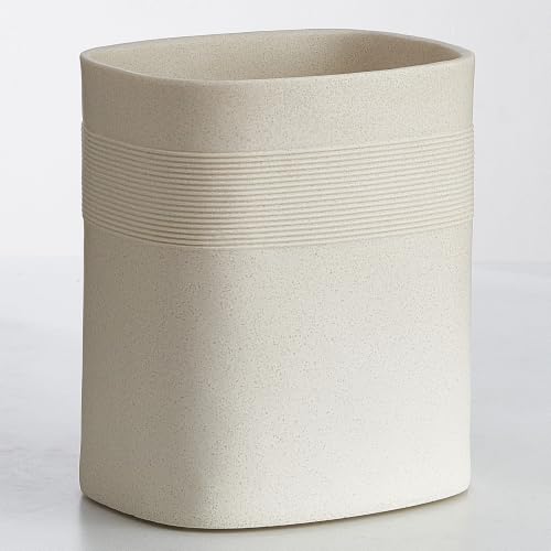Image of Polytree Beige Stone-Look Small Bathroom Trash Can, Simple Oval Stone Look Garbage Bin, Resin Decorative Waste Basket for Kitchen Office, Home Decor, Bedroom, Living Room