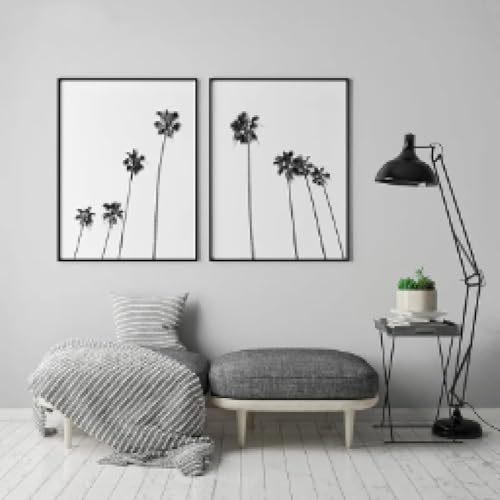 Impression sur toile de palmiers en noir et blanc ADOHOME - Décoration murale salon 40x60cm x2