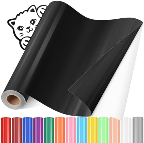 YAFLC Black Permanent Vinyl for Cricut, Permanent Adhesive Vinyl Roll 12″x12ft, Permanent Vinyl for All Cutting Machine, Car Decal, Craft, Decor Sticker, DIY, Cups (Glossy Black)