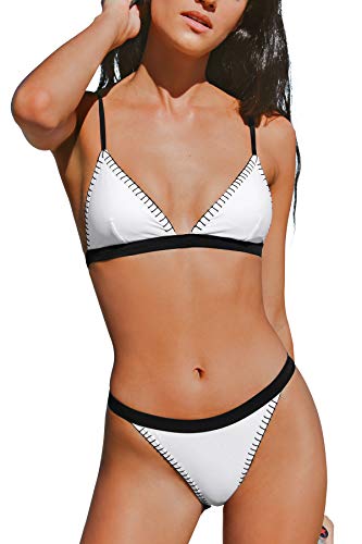 CUPSHE Women s Bikini Swimsuit Triangle Cheeky Low Rise High Cut Two Piece Bathing Suit, L White Black