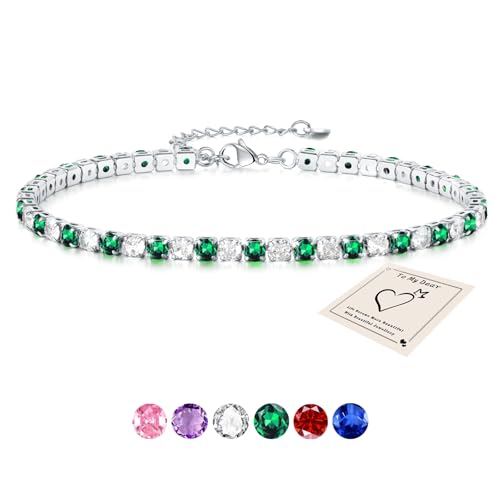Ankle Bracelet for Women, Adjustable Slider Anklet Sparkling Cubic Zirconia Summer Ankle Chain Anniversary Birthday Graduation Jewellery Gift for Women Men with Gift Card & Box, Green Stone
