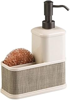 mDesign Soap Dispenser Pump, Sponge and Scrubber Caddy Organiser for Kitchen Sink - Pearl Champagne
